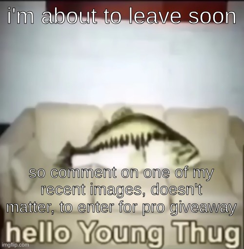 Hello Young Thug | i'm about to leave soon; so comment on one of my recent images, doesn't matter, to enter for pro giveaway | image tagged in hello young thug | made w/ Imgflip meme maker