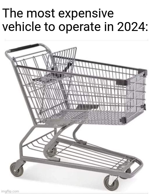 For real | The most expensive vehicle to operate in 2024: | image tagged in shopping cart,expensive,groceries,inflation,economy,sucks | made w/ Imgflip meme maker
