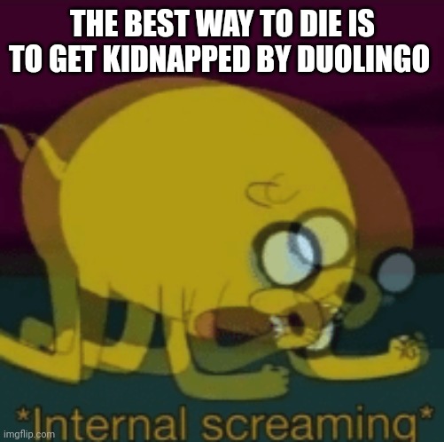 Real | THE BEST WAY TO DIE IS TO GET KIDNAPPED BY DUOLINGO | image tagged in jake the dog internal screaming | made w/ Imgflip meme maker
