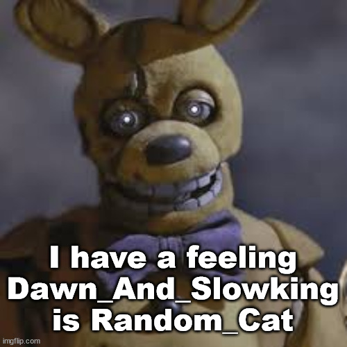 Springbonnie | I have a feeling Dawn_And_Slowking is Random_Cat | image tagged in springbonnie | made w/ Imgflip meme maker