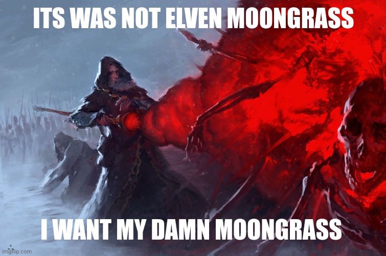 wizard vs skeletons | ITS WAS NOT ELVEN MOONGRASS I WANT MY DAMN MOONGRASS | image tagged in wizard vs skeletons | made w/ Imgflip meme maker