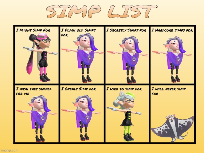 SIMP LIST | image tagged in simp list | made w/ Imgflip meme maker