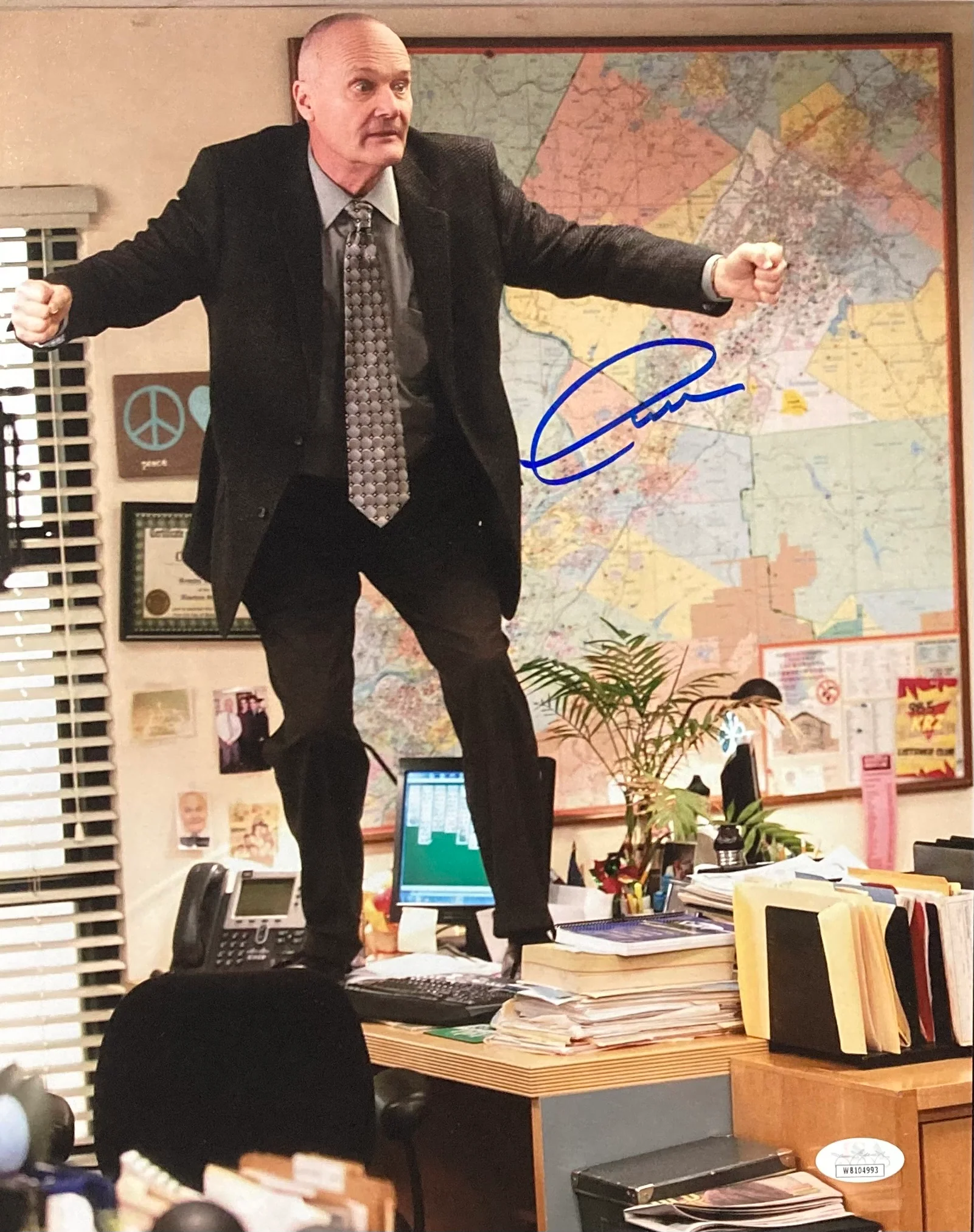 Creed Bratton Signed 11x14 The Office Creed Desk Photo JSA ITP - Blank Meme Template