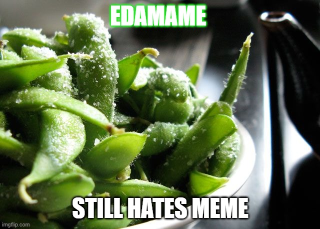 Edamame meme | EDAMAME; STILL HATES MEME | image tagged in salted edamame | made w/ Imgflip meme maker