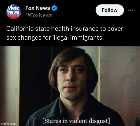 Insane. | image tagged in no country for old men anton chigurh stares in violent disgust | made w/ Imgflip meme maker