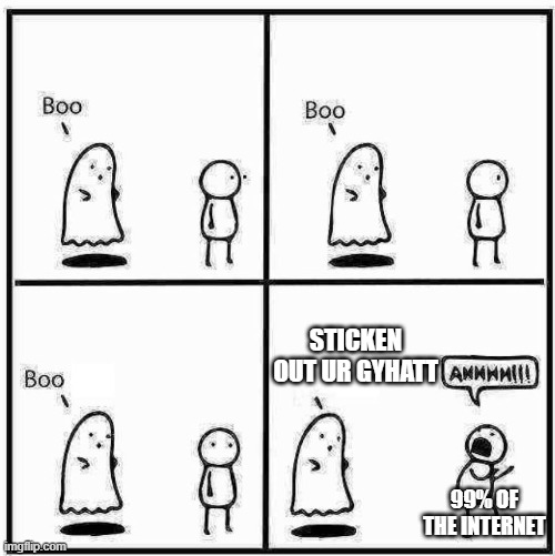 most terrifying thing | STICKEN OUT UR GYHATT; 99% OF THE INTERNET | image tagged in ghost boo | made w/ Imgflip meme maker