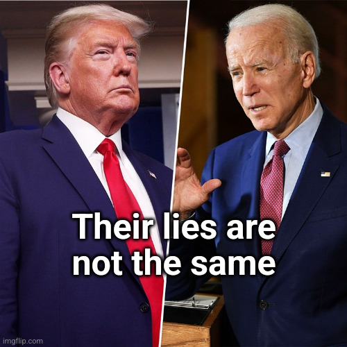 their lies are not the same | Their lies are
not the same | image tagged in trump biden | made w/ Imgflip meme maker