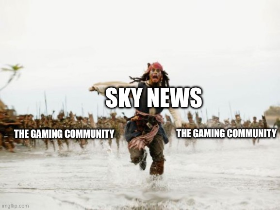Jack Sparrow Being Chased Meme | SKY NEWS; THE GAMING COMMUNITY; THE GAMING COMMUNITY | image tagged in memes,jack sparrow being chased,tetris,gaming,news | made w/ Imgflip meme maker
