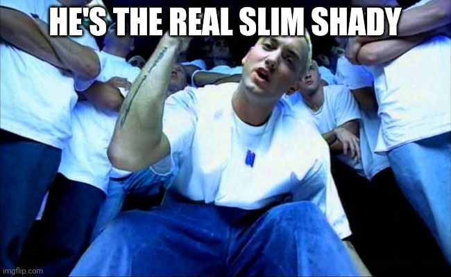The real slim shady | HE'S THE REAL SLIM SHADY | image tagged in eminem1 | made w/ Imgflip meme maker