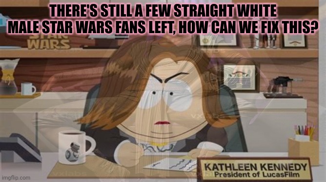 Kathleen Kennedy working on the Rey movie | THERE'S STILL A FEW STRAIGHT WHITE MALE STAR WARS FANS LEFT, HOW CAN WE FIX THIS? | image tagged in star wars,stop it get some help,kathleen kennedy | made w/ Imgflip meme maker