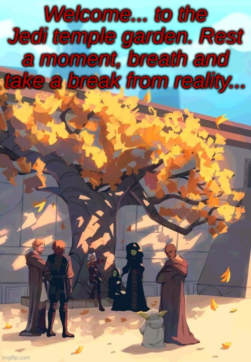 Welcome... to the Jedi temple garden. Rest a moment, breath and take a break from reality... | made w/ Imgflip meme maker