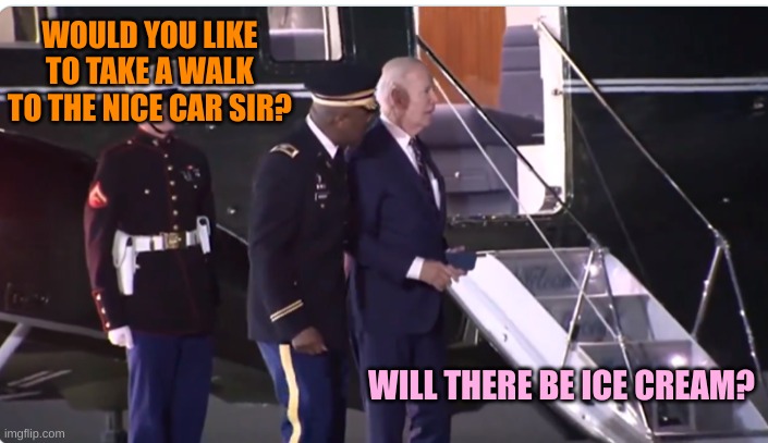 Just keep him entertained | WOULD YOU LIKE TO TAKE A WALK TO THE NICE CAR SIR? WILL THERE BE ICE CREAM? | made w/ Imgflip meme maker