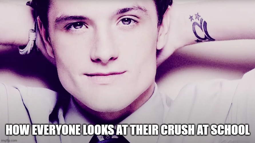 Josh hutcherson whistle | HOW EVERYONE LOOKS AT THEIR CRUSH AT SCHOOL | image tagged in josh hutcherson whistle | made w/ Imgflip meme maker