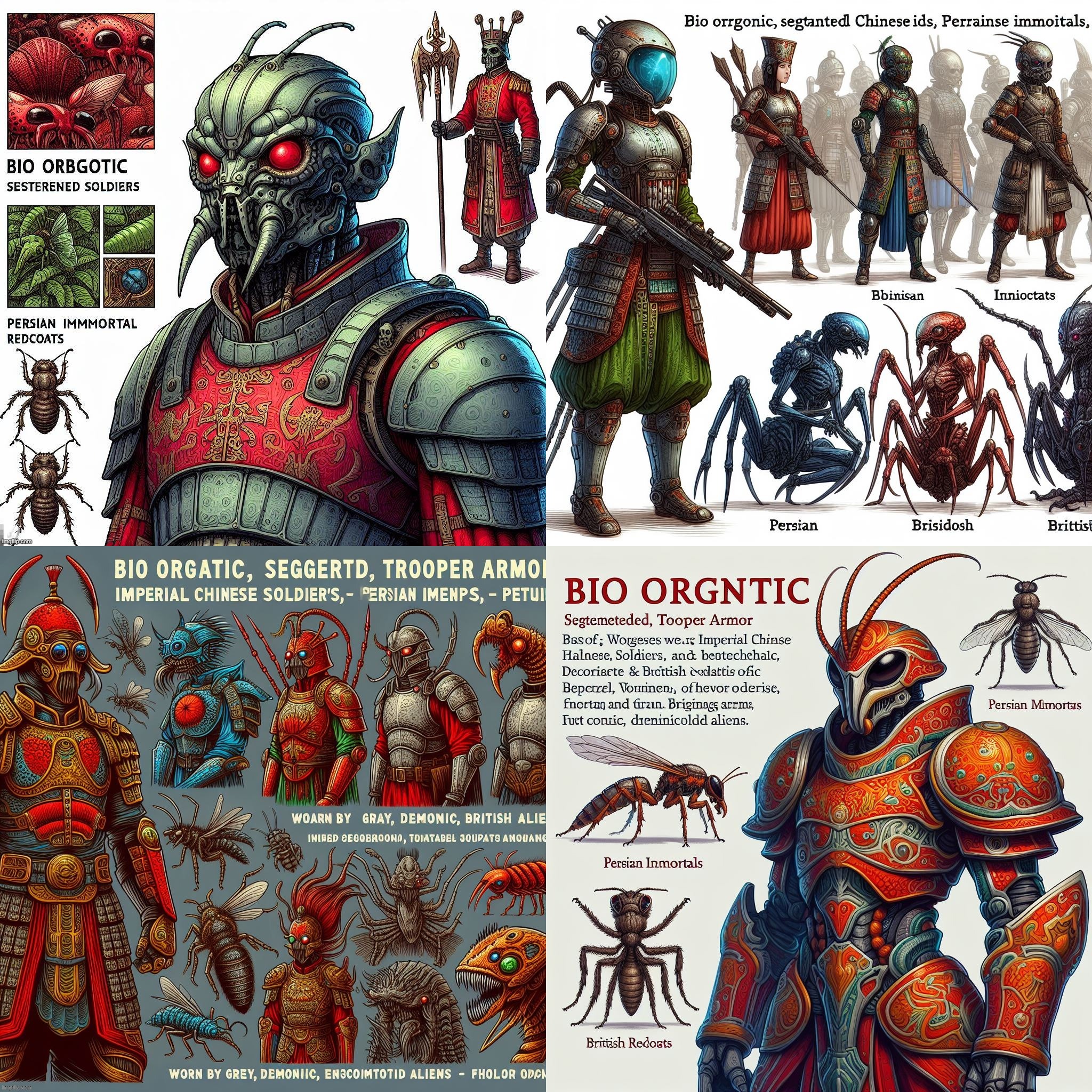 Ai Bing's take on my Termitans. Demonic Insectoid aliens in bio organic armor based on UK Redcoats, Persian Immortals, and China | image tagged in ai generated,aliens,demonic,persian,chinese,british redcoats | made w/ Imgflip meme maker