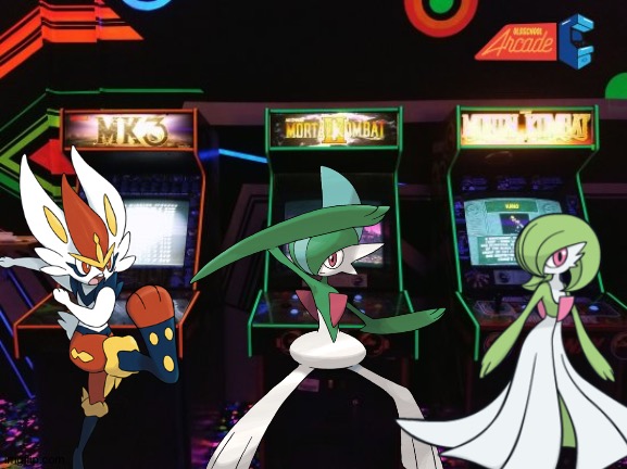 Cinderace,Gallade and Gardevoir having some arcade fun | image tagged in arcade,pokemon | made w/ Imgflip meme maker