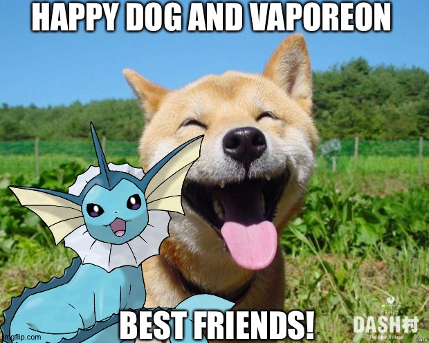 Happy Dog | HAPPY DOG AND VAPOREON; BEST FRIENDS! | image tagged in happy dog | made w/ Imgflip meme maker