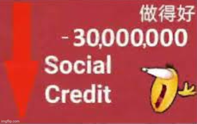 -30,000,000 social credit | image tagged in -30 000 000 social credit | made w/ Imgflip meme maker
