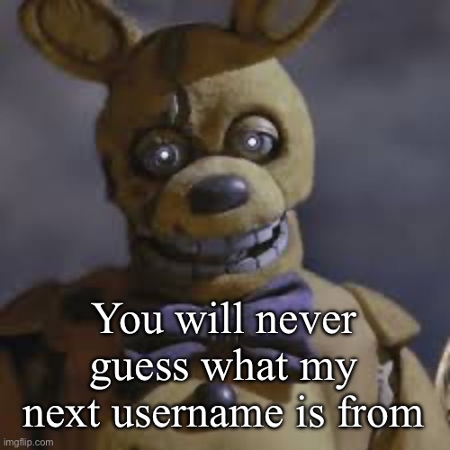 Next username is in the tagline | You will never guess what my next username is from | image tagged in springbonnie | made w/ Imgflip meme maker