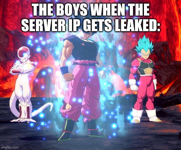 DBFZ | THE BOYS WHEN THE SERVER IP GETS LEAKED: | image tagged in dbfz | made w/ Imgflip meme maker