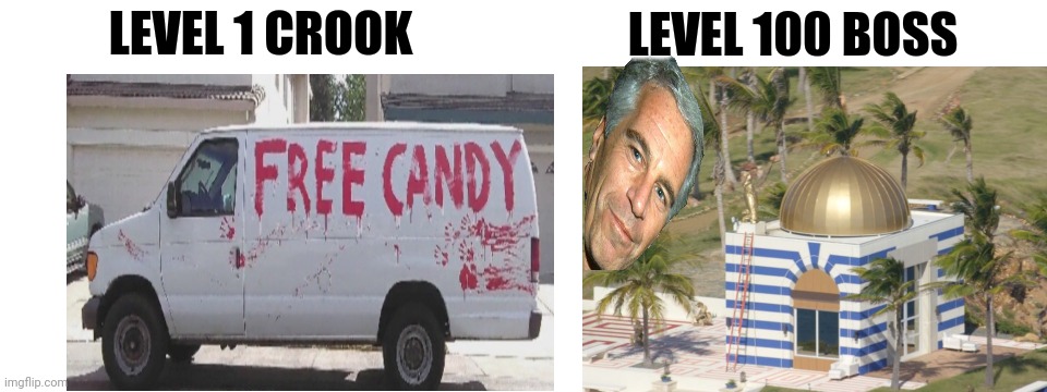 Epstein Van | LEVEL 100 BOSS; LEVEL 1 CROOK | image tagged in blank white template,epstein,jeffrey epstein,pedophiles | made w/ Imgflip meme maker