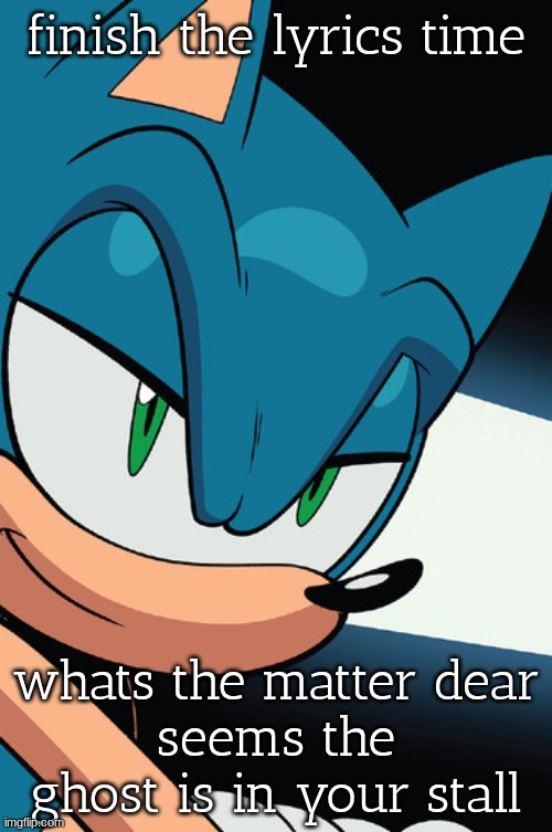 smug sonic | finish the lyrics time; whats the matter dear
seems the ghost is in your stall | image tagged in smug sonic | made w/ Imgflip meme maker