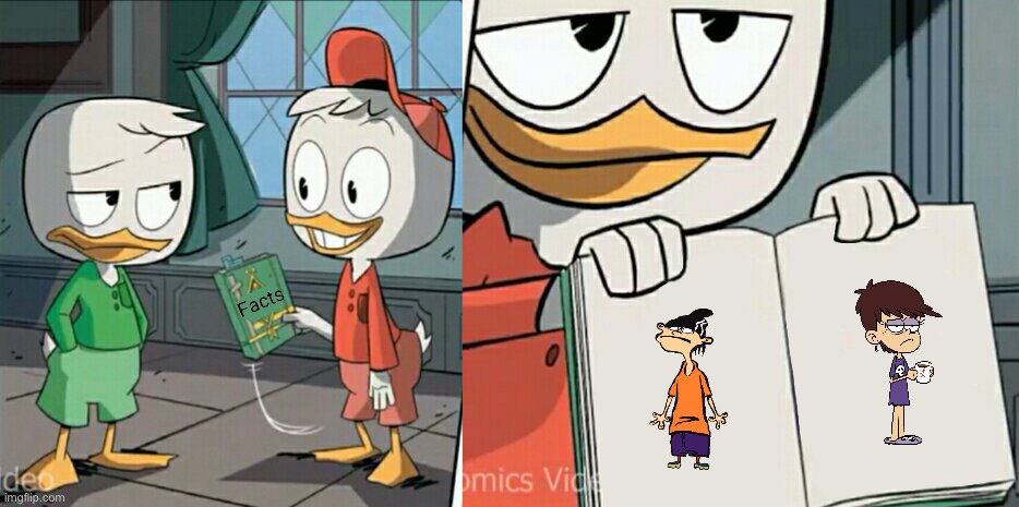 Huey Finds Edd and Luna | image tagged in huey telling facts,ducktales,disney,ed edd n eddy,the loud house,deviantart | made w/ Imgflip meme maker