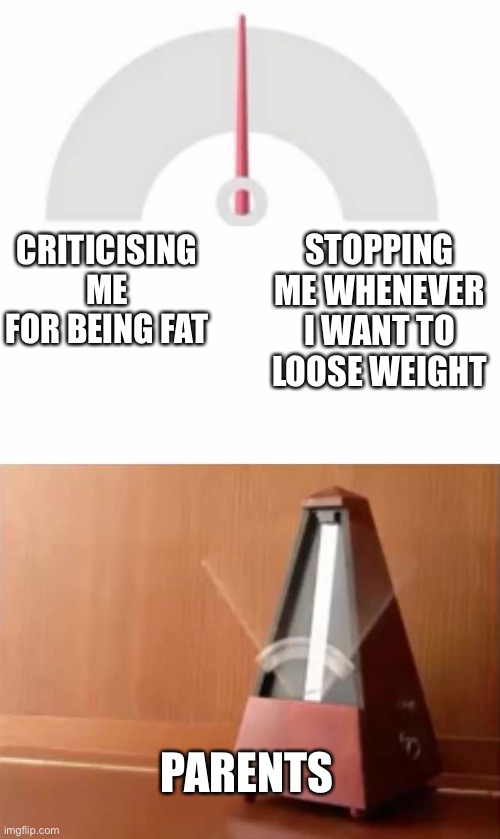 Metronome | STOPPING ME WHENEVER I WANT TO LOOSE WEIGHT; CRITICISING ME FOR BEING FAT; PARENTS | image tagged in metronome | made w/ Imgflip meme maker