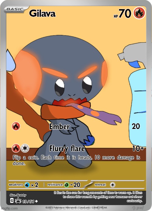 Made a card for the small custom fire starter i made | image tagged in pokemon | made w/ Imgflip meme maker