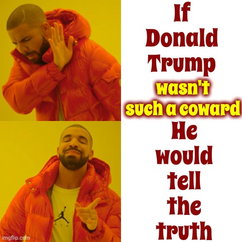 But Trump Is A Coward So He Won't Ever Tell The Trurh | If
Donald
Trump; He would tell the truth; wasn't such a coward | image tagged in memes,drake hotline bling,lock him up,scumbag maga,scumbag trump,trump lies | made w/ Imgflip meme maker