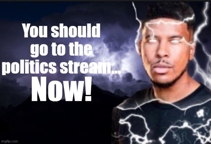 You should go to the politics stream... NOW! | image tagged in you should go to the politics stream now | made w/ Imgflip meme maker