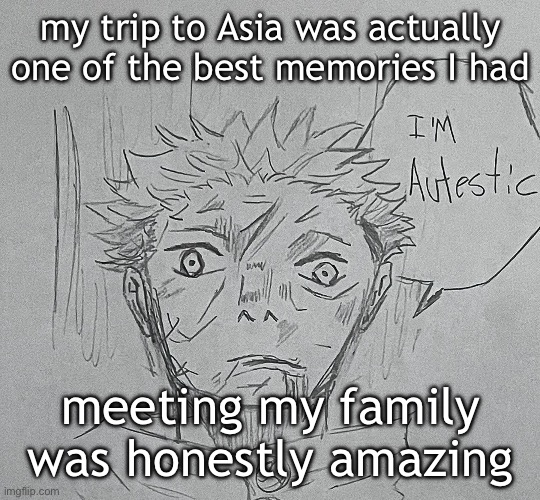 i'm autestic | my trip to Asia was actually one of the best memories I had; meeting my family was honestly amazing | image tagged in i'm autestic | made w/ Imgflip meme maker