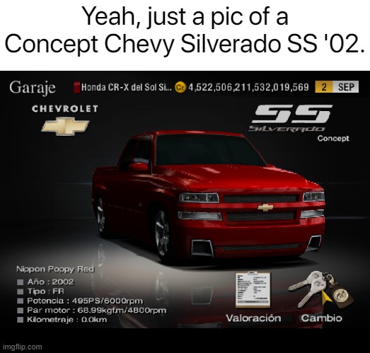 Ignore this, this isn't a meme... | Yeah, just a pic of a Concept Chevy Silverado SS '02. | image tagged in chevy,not a meme,picture,racing,consoles,screenshot | made w/ Imgflip meme maker