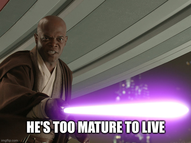 He's too dangerous to be left alive! | HE'S TOO MATURE TO LIVE | image tagged in he's too dangerous to be left alive | made w/ Imgflip meme maker