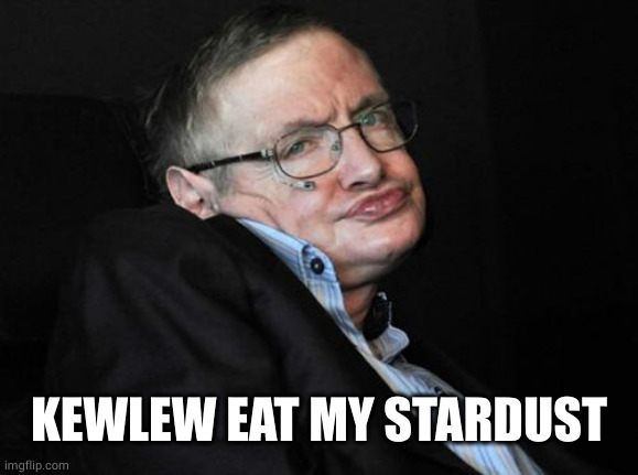 stephen hawking duck face | KEWLEW EAT MY STARDUST | image tagged in stephen hawking duck face | made w/ Imgflip meme maker