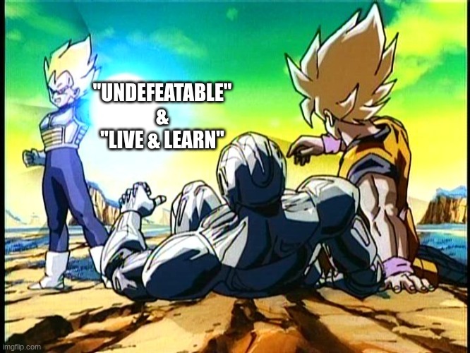 vegeta big bang attack | "UNDEFEATABLE" & "LIVE & LEARN" | image tagged in vegeta big bang attack | made w/ Imgflip meme maker