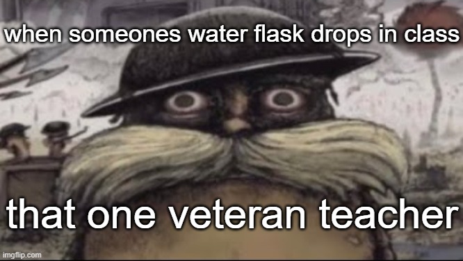 ptsd lorax | when someones water flask drops in class; that one veteran teacher | image tagged in ptsd lorax | made w/ Imgflip meme maker