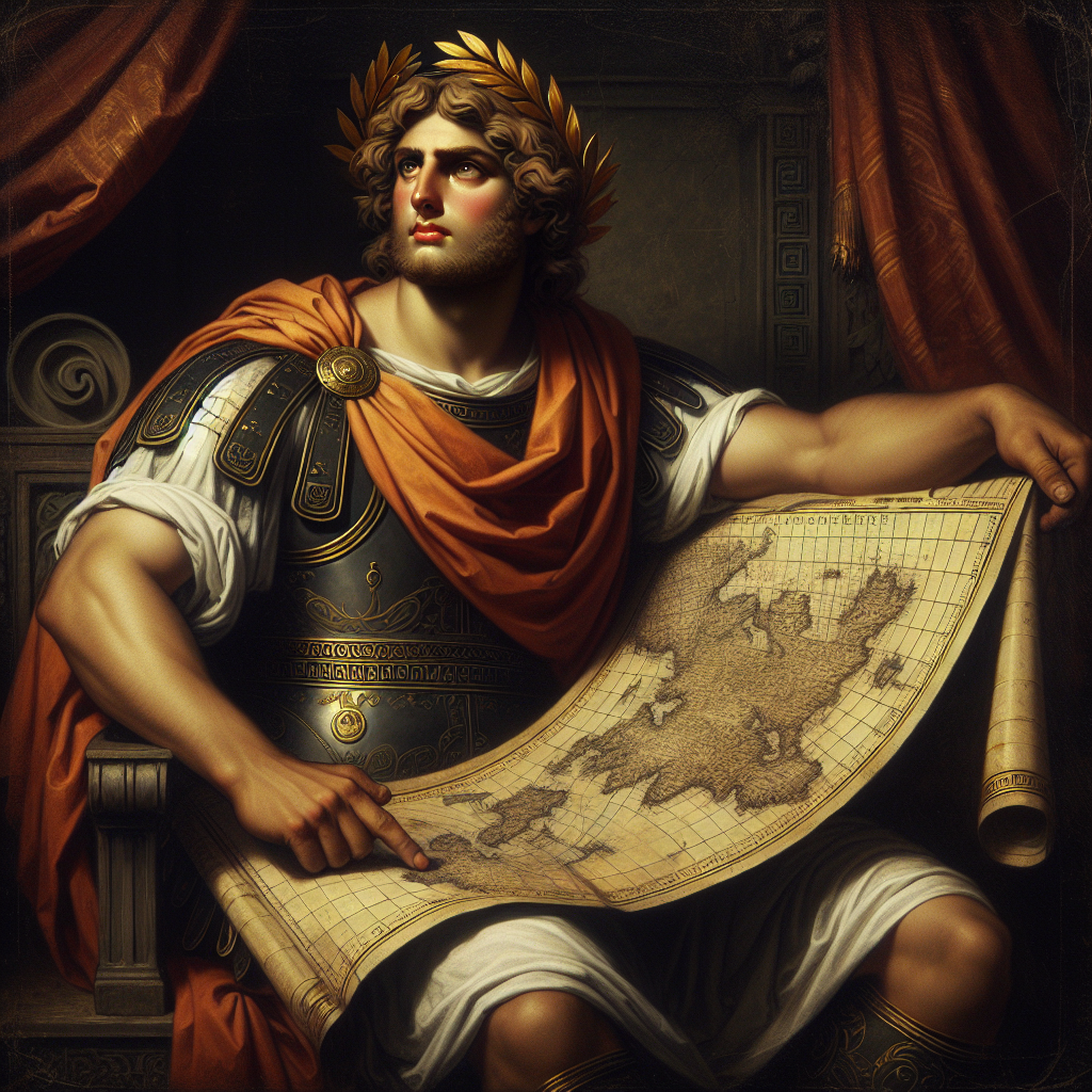 Alexander the great sitting with a map in his hands Blank Meme Template
