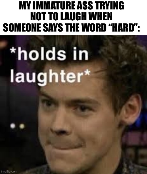 *holds in laughter* | MY IMMATURE ASS TRYING NOT TO LAUGH WHEN SOMEONE SAYS THE WORD “HARD”: | image tagged in holds in laughter | made w/ Imgflip meme maker