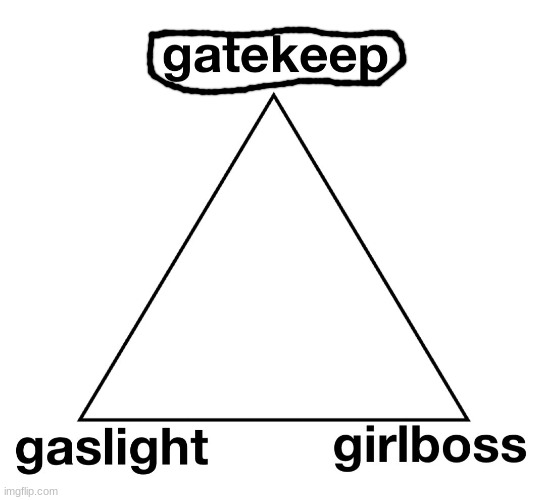 Gaslight Gatekeep Girlboss | image tagged in gaslight gatekeep girlboss | made w/ Imgflip meme maker