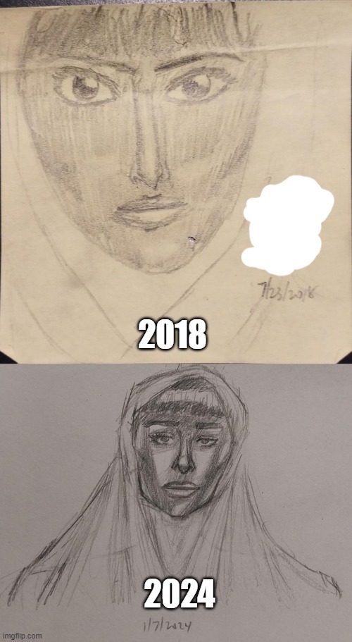 5.5 Year Art Improvement "Indo-Trinidadian Hijabi" | 2018; 2024 | image tagged in art,girl,drawing,redraw,improvement | made w/ Imgflip meme maker