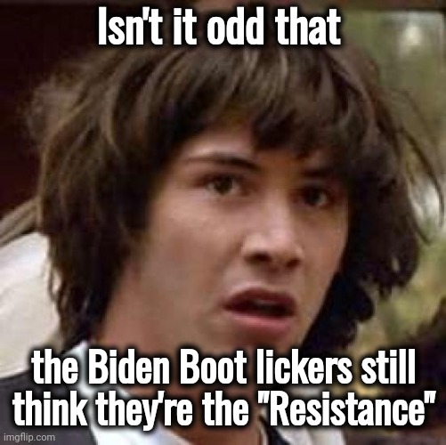 Rebels without a clue | Isn't it odd that; the Biden Boot lickers still think they're the "Resistance" | image tagged in memes,conspiracy keanu,freedom,to oppress,fight the good fight,politicians suck | made w/ Imgflip meme maker
