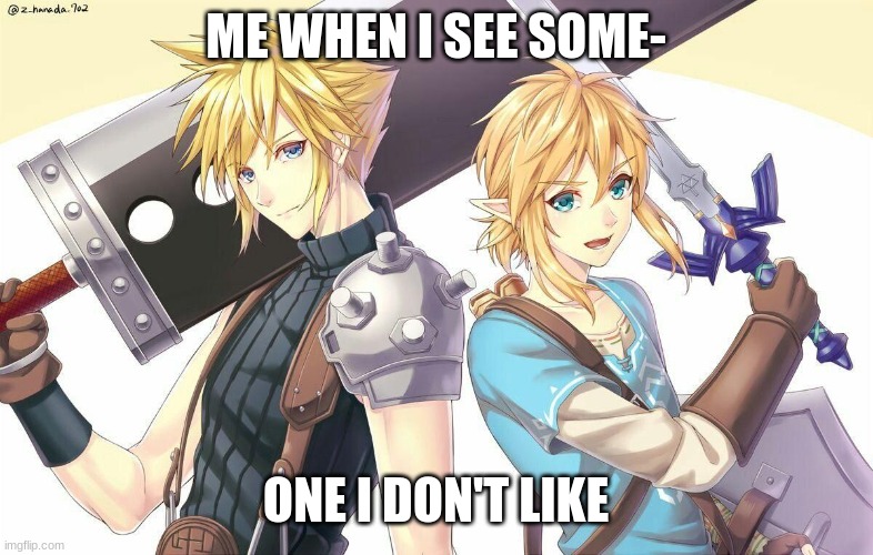 Cloud Strife and Link | ME WHEN I SEE SOME-; ONE I DON'T LIKE | image tagged in cloud strife and link | made w/ Imgflip meme maker