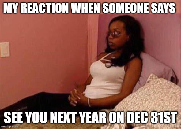 New Year | MY REACTION WHEN SOMEONE SAYS; SEE YOU NEXT YEAR ON DEC 31ST | image tagged in holidays,new years eve | made w/ Imgflip meme maker