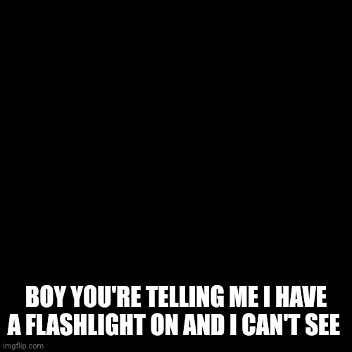 Plain Black Template | BOY YOU'RE TELLING ME I HAVE A FLASHLIGHT ON AND I CAN'T SEE | image tagged in plain black template | made w/ Imgflip meme maker