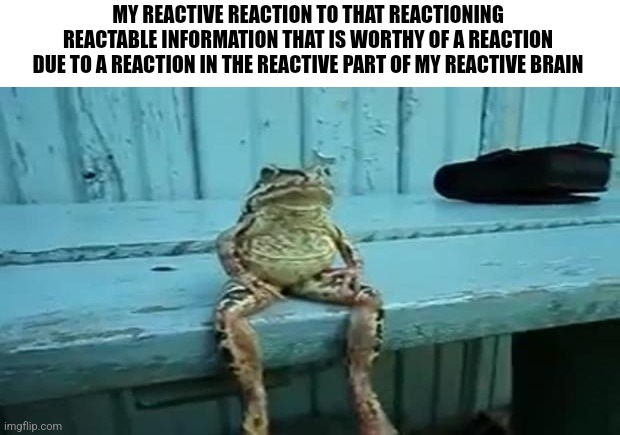 toad | MY REACTIVE REACTION TO THAT REACTIONING REACTABLE INFORMATION THAT IS WORTHY OF A REACTION DUE TO A REACTION IN THE REACTIVE PART OF MY REACTIVE BRAIN | image tagged in toad | made w/ Imgflip meme maker