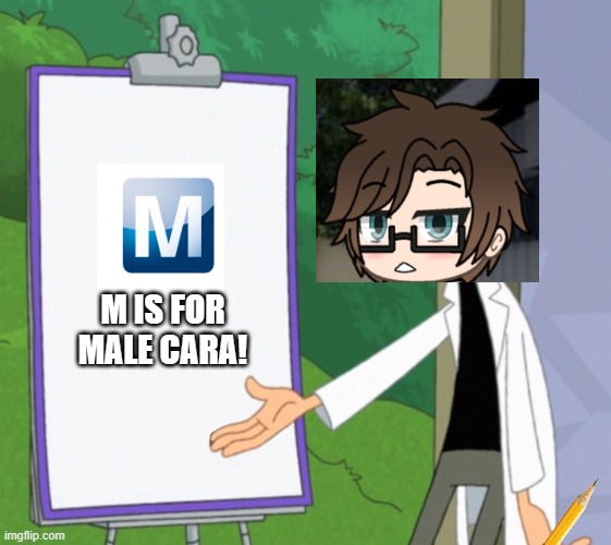 M is for Male Cara but he's holding his pencil with his left hand because he's a lefty. | M IS FOR MALE CARA! | image tagged in pop up school 2,pus2,x ia for x,male cara | made w/ Imgflip meme maker