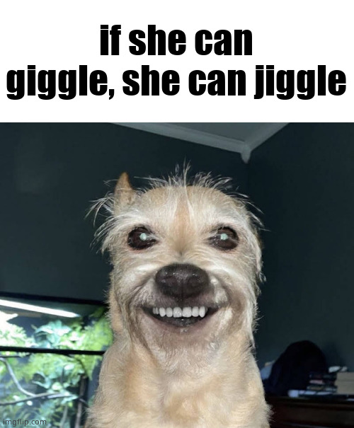 The "Dog" | if she can giggle, she can jiggle | image tagged in the dog | made w/ Imgflip meme maker