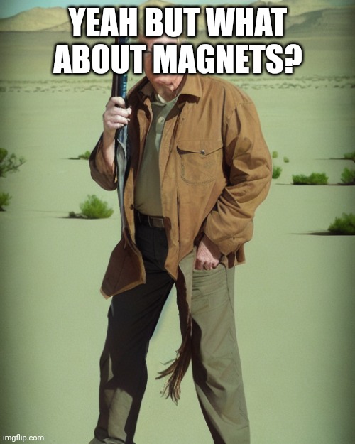 MAGA Action Man | YEAH BUT WHAT ABOUT MAGNETS? | image tagged in maga action man | made w/ Imgflip meme maker