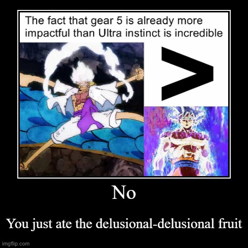 Crazy | No | You just ate the delusional-delusional fruit | image tagged in funny,demotivationals | made w/ Imgflip demotivational maker