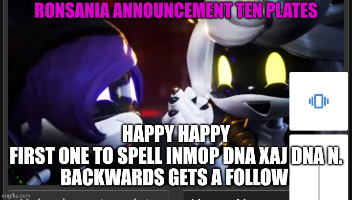 Anonymous | HAPPY HAPPY

FIRST ONE TO SPELL INMOP DNA XAJ DNA N.
BACKWARDS GETS A FOLLOW | image tagged in anonymous | made w/ Imgflip meme maker